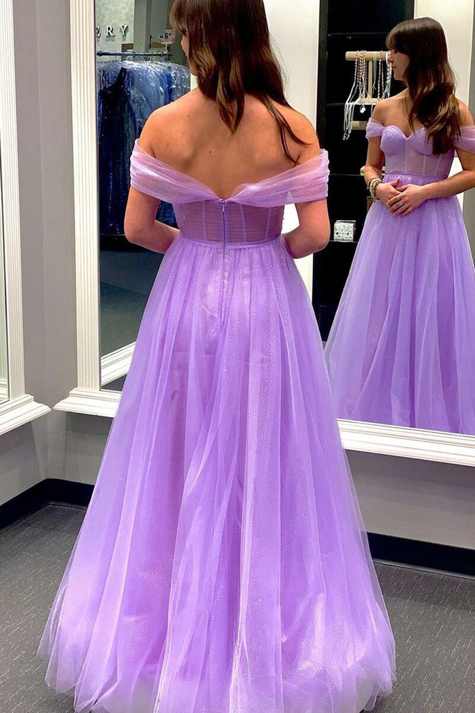 yellow and purple prom dress Light Yellow One Shoulder 3D Appliques Beading Long Prom Dress with Slit, Lavender / 8