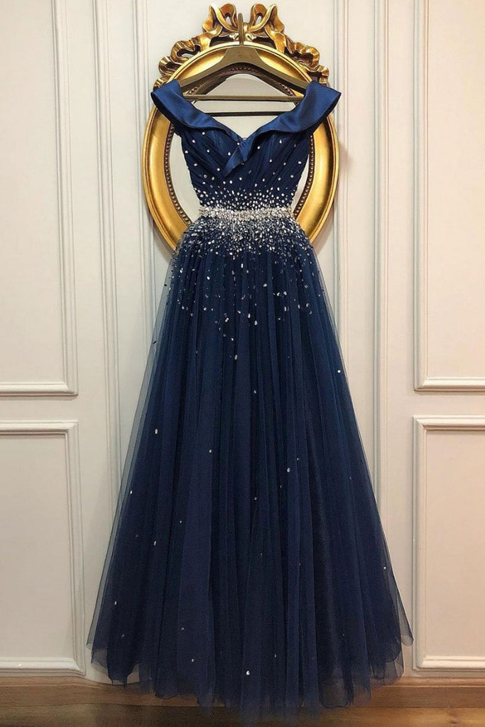 Off Shoulder Sequins Dark Blue Long Prom Dress, Dark Blue Formal Dress abcprom Off Shoulder Sequins Dark Blue Long Prom Dress, Dark Blue Formal Dress abcprom