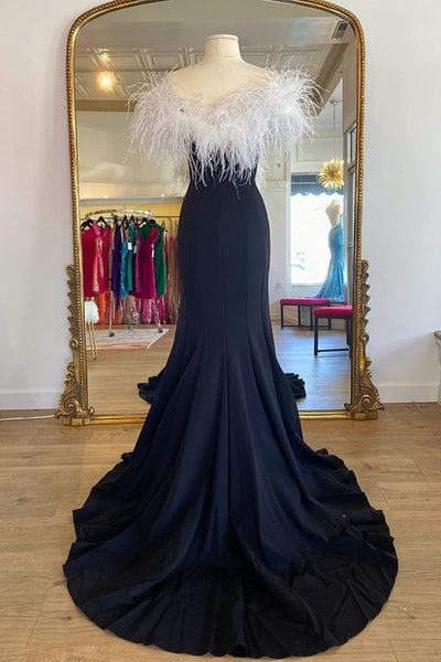 Off Shoulder V Neck Mermaid Black Long Prom Dress, Mermaid Black Formal Dresses, Black Evening Dresses A1779
