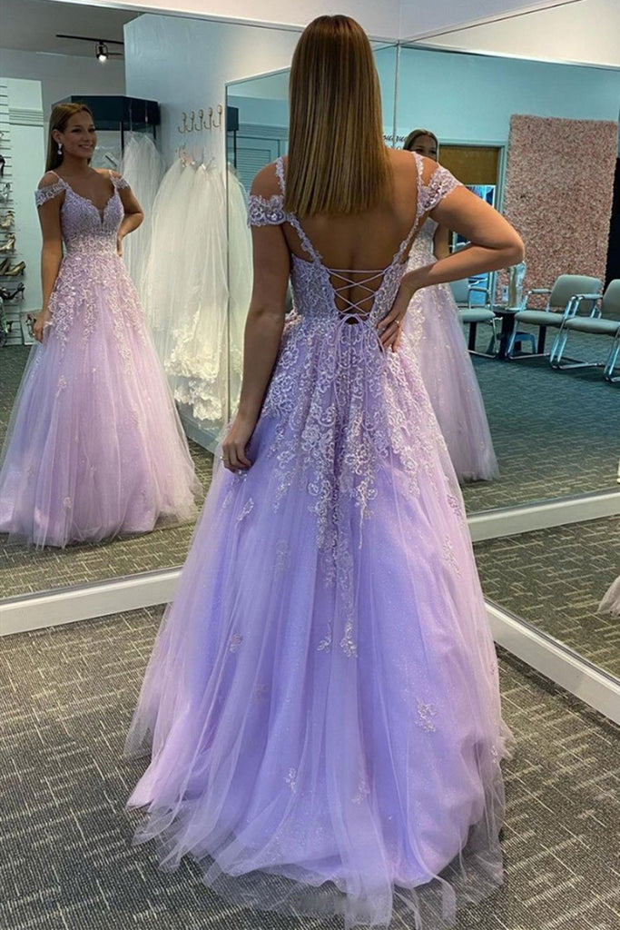Off Shoulder V Neck Purple Lace Long Prom Dress, Off Shoulder Purple F abcprom Off Shoulder V Neck Purple Lace Long Prom Dress, Off Shoulder Purple F abcprom