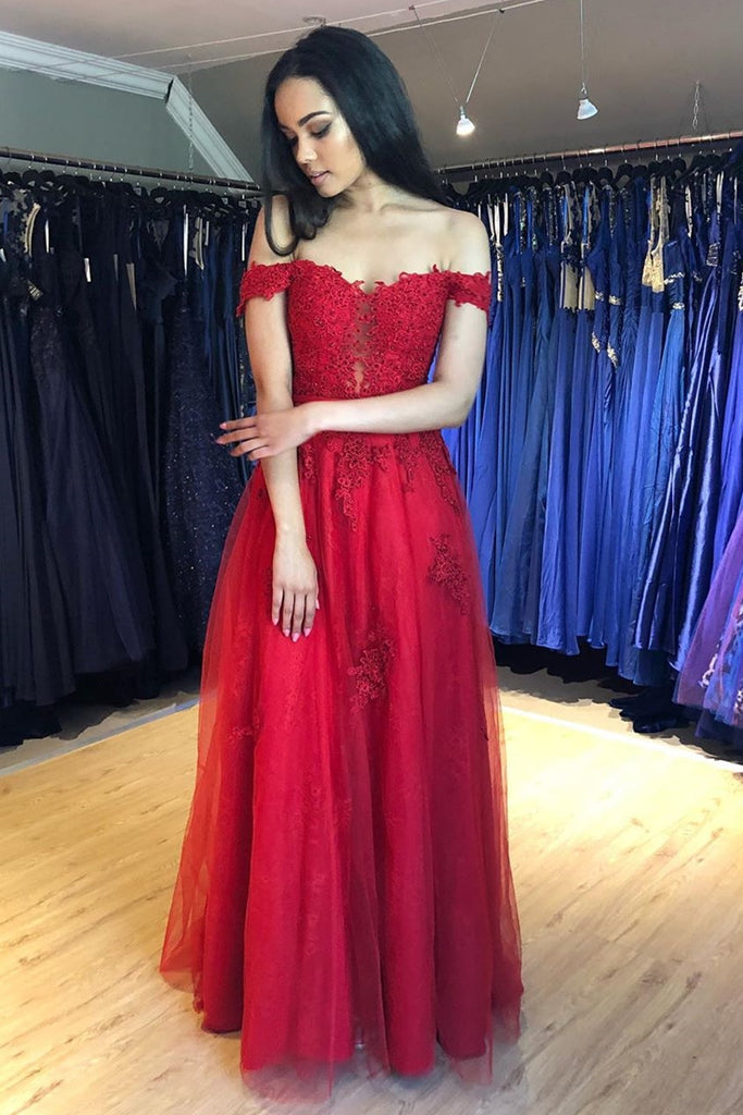 Off Shoulder Red Lace Long Prom Dress, Off the Shoulder Red Formal Dress, Red Lace Evening Dress Off Shoulder Red Lace Long Prom Dress, Off the Shoulder Red Formal Dress, Red Lace Evening Dress