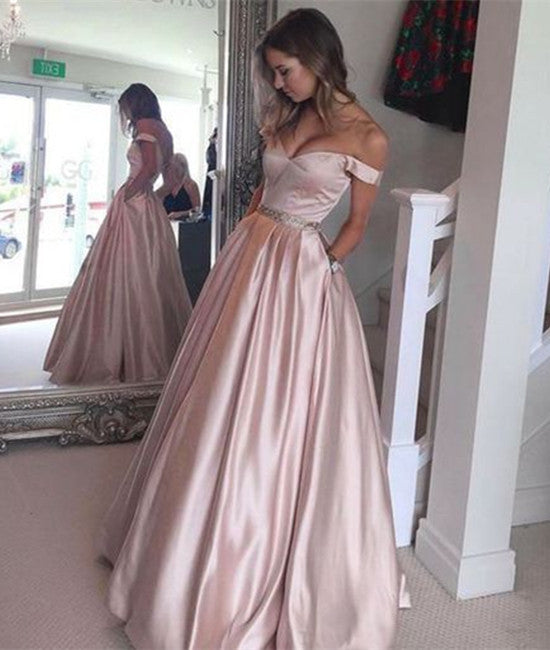 Off Shoulder Light Pink Prom Dresses, Light Pink Formal Dresses, Pink abcprom Off Shoulder Light Pink Prom Dresses, Light Pink Formal Dresses, Pink abcprom