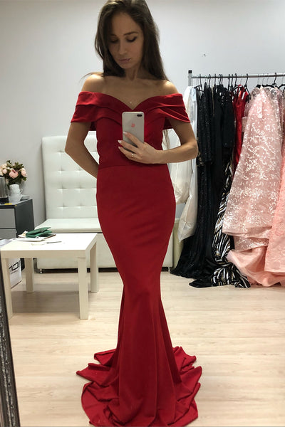 Off Shoulder Mermaid Red Long Prom Dress, Off Shoulder Red Formal Dress, Mermaid Red Evening Dress
