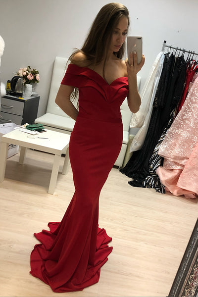 Off Shoulder Mermaid Red Long Prom Dress, Off Shoulder Red Formal Dress, Mermaid Red Evening Dress