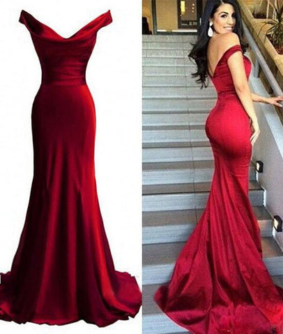 Off Shoulder Mermaid Red Prom Dresses, Red Formal Dresses, Red Evening Dresses