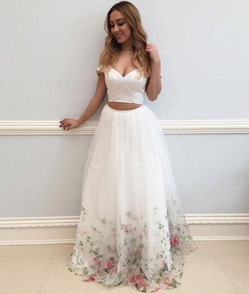 Off Shoulder Two Pieces 3D Flower Lace White Prom Dresses with Appliqu abcprom Off Shoulder Two Pieces 3D Flower Lace White Prom Dresses with Appliqu abcprom