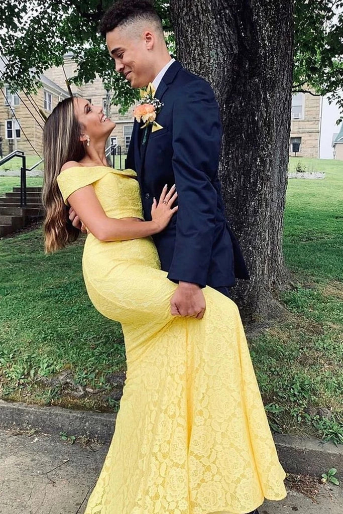 Yellow prom dress off the shoulder on sale