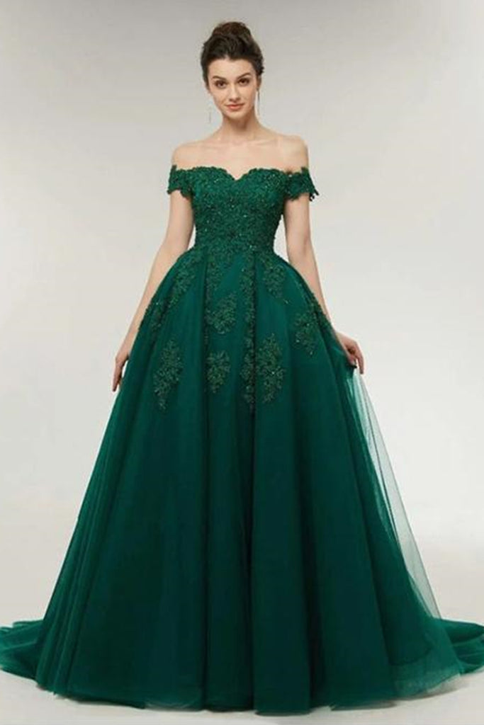 Off the Shoulder Dark Green Lace Long Prom Dress, Off Shoulder Dark Gr abcprom Off the Shoulder Dark Green Lace Long Prom Dress, Off Shoulder Dark Gr abcprom