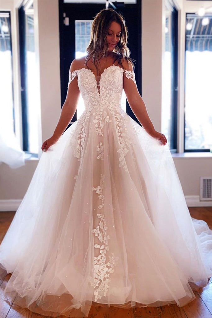 Off the Shoulder Light Champagne Lace Long Prom Wedding Dress, Off Sho abcprom Off the Shoulder Light Champagne Lace Long Prom Wedding Dress, Off Sho abcprom