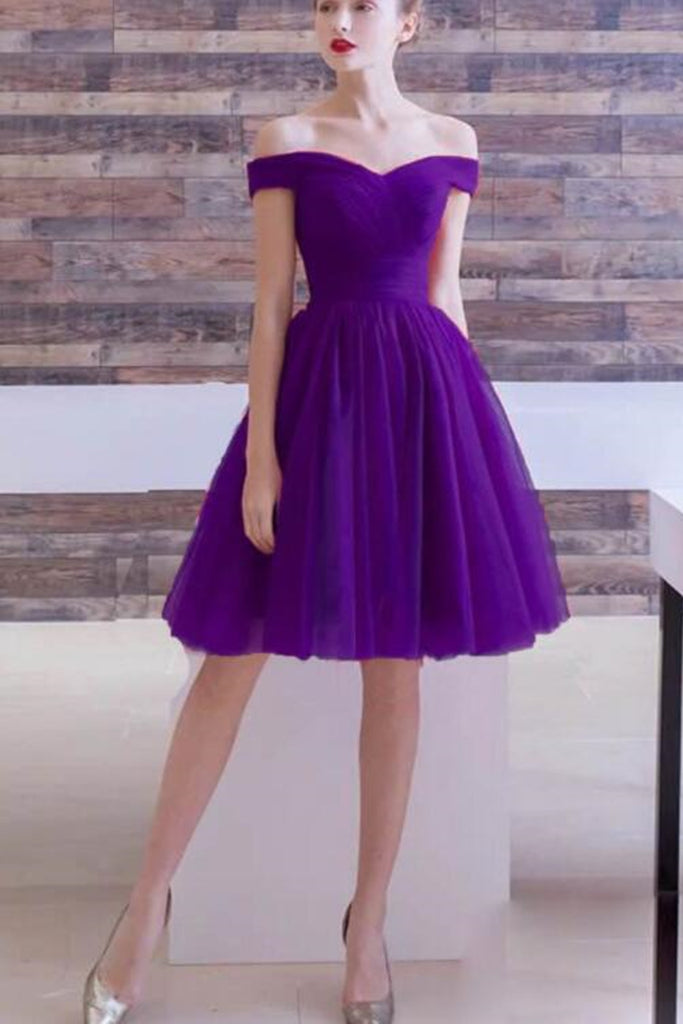 Off the Shoulder Purple Short Prom Dress, Off Shoulder Purple Wine Red Homecoming Dress, Purple Burgundy Formal Evening Dress