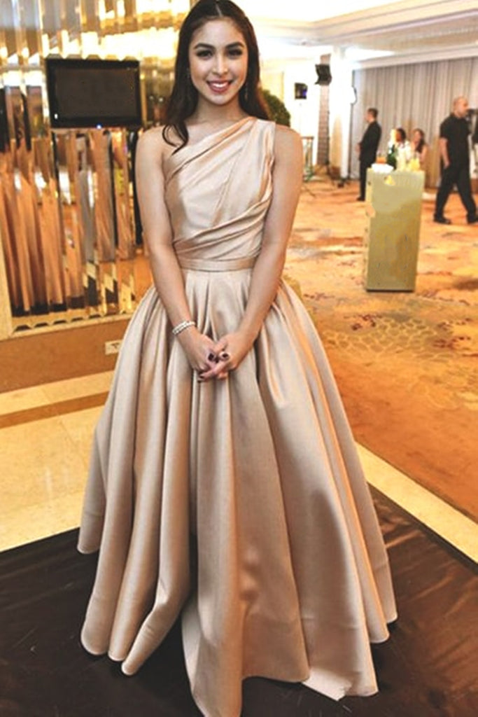 One Shoulder Champagne Satin Long Prom Dress, Long Champagne Formal Gr abcprom One Shoulder Champagne Satin Long Prom Dress, Long Champagne Formal Gr abcprom