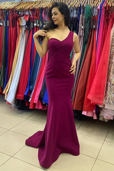 One Shoulder Mermaid Purple Long Prom Dress, Mermaid Purple Formal Graduation Evening Dress A1581