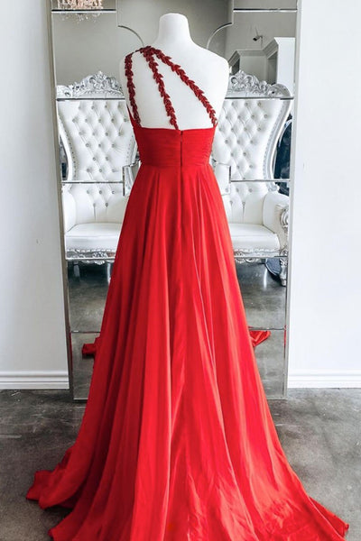 One Shoulder Open Back Red Long Prom Dress, Backless Red Formal Dress, Red Evening Dress