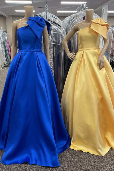 One Shoulder Royal Blue/Yellow Long Prom Dress, Long Royal Blue/Yellow Formal Graduation Evening Dress A1804