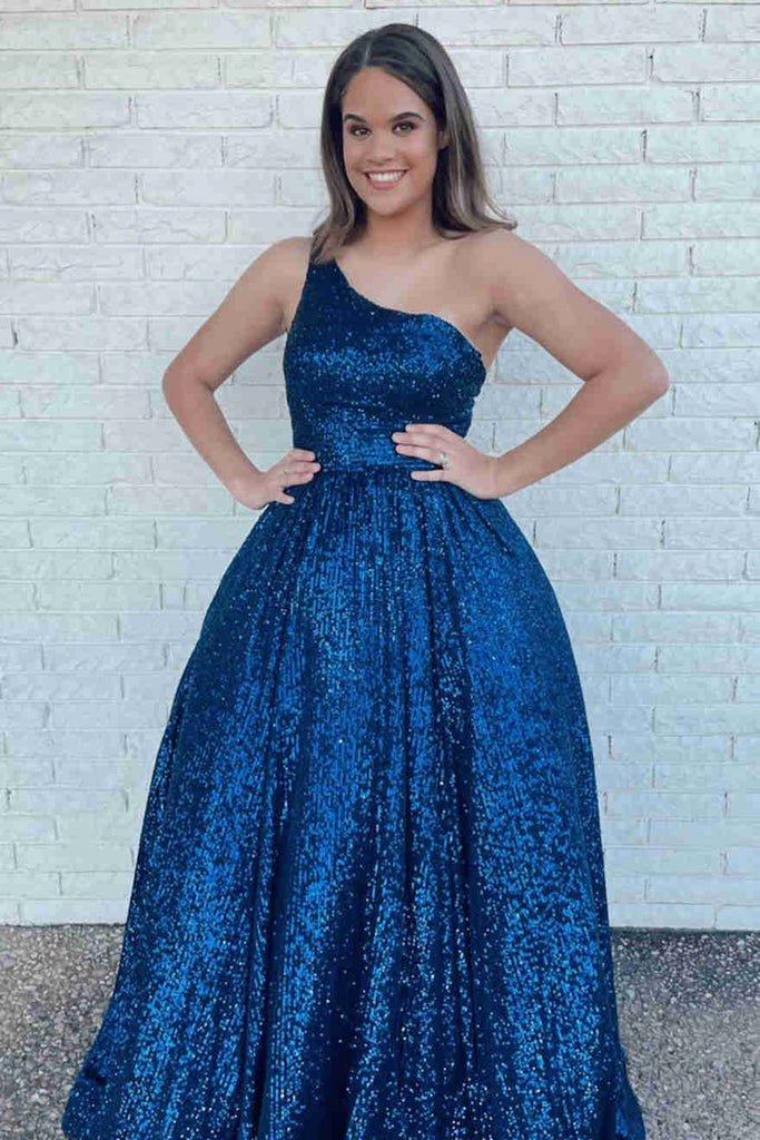 One Shoulder Shiny Sequins Hot Pink/Dark Blue Long Prom Dress, Open Ba abcprom One Shoulder Shiny Sequins Hot Pink/Dark Blue Long Prom Dress, Open Ba abcprom