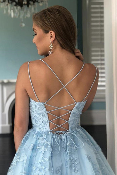 Open Back Light Blue Lace Short Homecoming Prom Dress, Light Blue Lace Formal Dress, Blue Evening Dress
