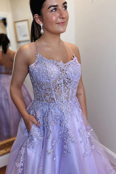 Open Back Purple Lace Tulle Long Prom Dress, Purple Lace Formal Dress, Long Purple Evening Dress A1857