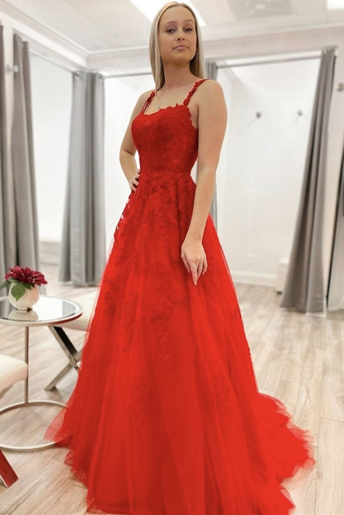 Open Back Red Lace Long Prom Dress, Backless Red Formal Dress, Red Lace Evening Dress