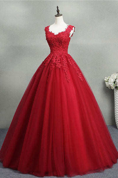 Open Back Red Lace Long Prom Dress, Red Lace Formal Evening Dress, Red Ball Gown A1753