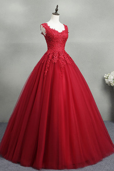 Open Back Red Lace Long Prom Dress, Red Lace Formal Evening Dress, Red Ball Gown A1753