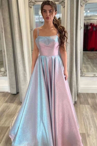 Open Back Silver Satin Long Prom Dress, Long Silver Formal Graduation