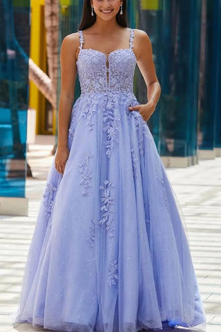 Open Back V Neck Purple Blue Lace Prom Dresses Long, Purple Blue Lace Formal Evening Dresses A1855