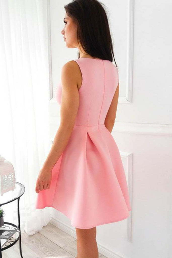 pastel dresses prom Pretty V Neck Pink Satin Short Prom Dress, Pink Formal Graduation Home –  abcprom