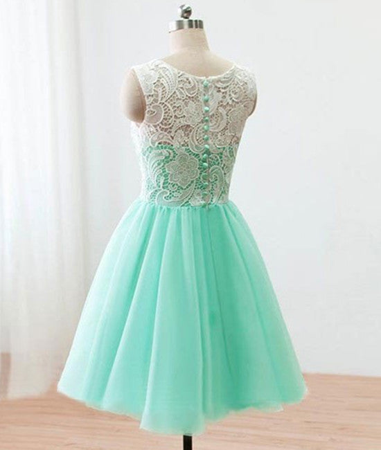 Pretty Round-Neck Lace Tulle Short Green Prom Dresses, Lace Homecoming abcprom Pretty Round-Neck Lace Tulle Short Green Prom Dresses, Lace Homecoming abcprom