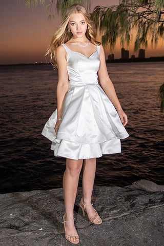 Princess V Neck Layered White Prom Dress, V Neck White Homecoming Dress, Short White Formal Graduation Evening Dress A1657