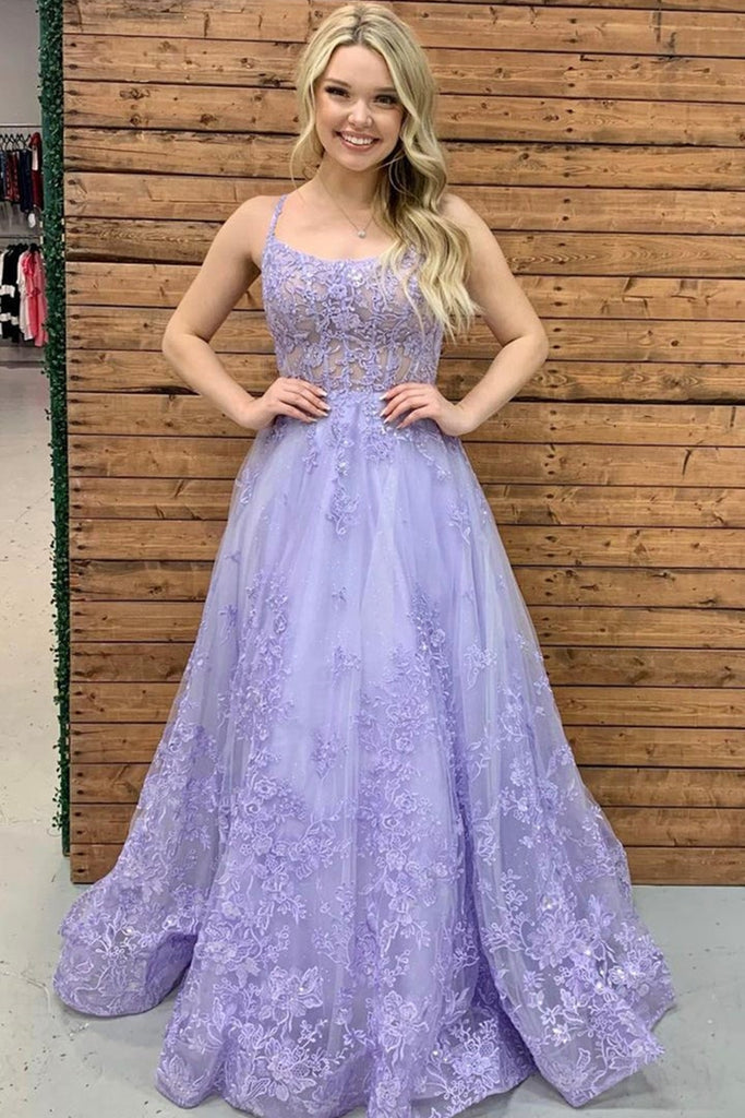 Purple Lace Floral Long Prom Dress, Lilac Lace Formal Dress, Purple Evening Dress A1371