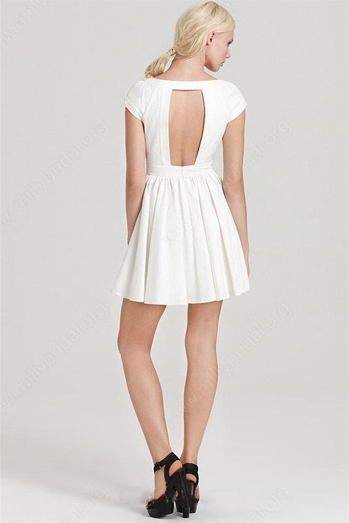 Round Neck Cap Sleeves White Short Prom Homecoming Dress, Short White abcprom Round Neck Cap Sleeves White Short Prom Homecoming Dress, Short White abcprom