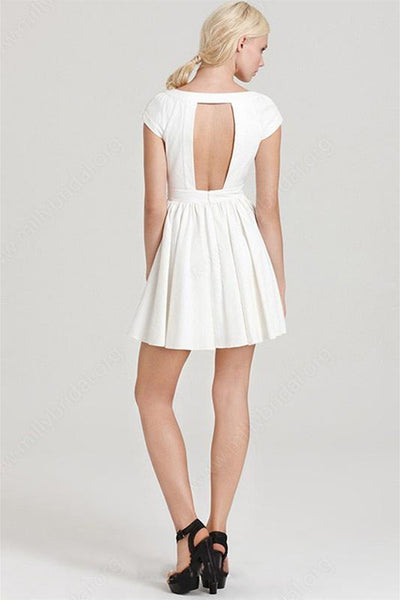 Round Neck Cap Sleeves White Short Prom Homecoming Dress, Short White Formal Graduation Evening Dress A1623