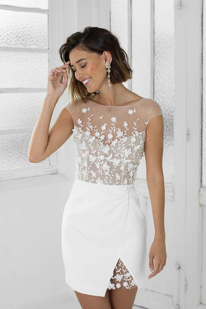 Round Neck White Lace Short Prom Dress, Mermaid White Homecoming Dress abcprom Round Neck White Lace Short Prom Dress, Mermaid White Homecoming Dress abcprom
