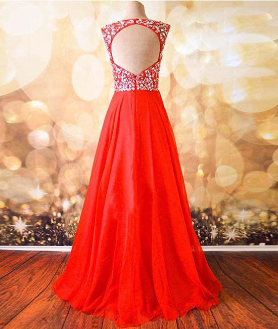Round Neck Beaded Red Prom Dresses, Red Formal Dresses, Red Evening Dr abcprom Round Neck Beaded Red Prom Dresses, Red Formal Dresses, Red Evening Dr abcprom