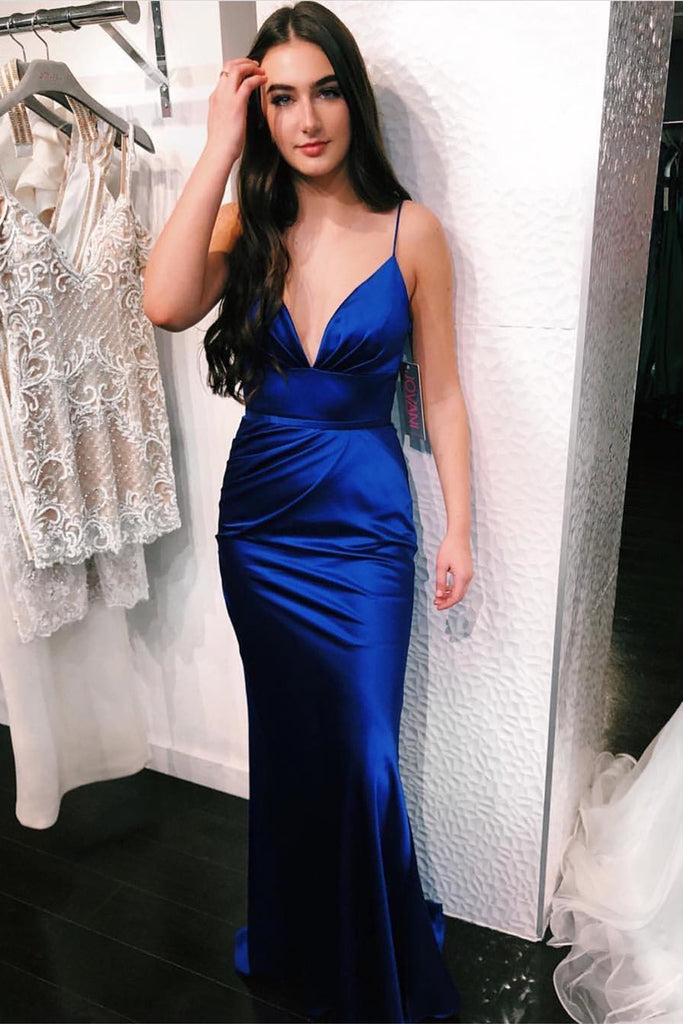 Royal Blue Satin Mermaid V Neck Long Prom Dress, Mermaid Royal Blue Fo abcprom Royal Blue Satin Mermaid V Neck Long Prom Dress, Mermaid Royal Blue Fo abcprom