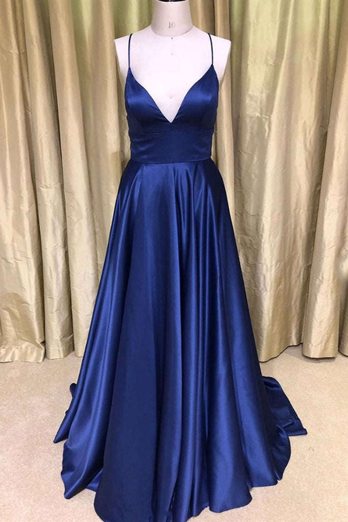 Royal Blue V Neck Backless Satin Long Prom Dresses, Royal Blue Formal abcprom Royal Blue V Neck Backless Satin Long Prom Dresses, Royal Blue Formal abcprom