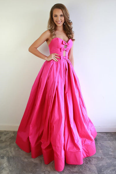 Sexy Sweetheart Neck Hot Pink Satin Long Prom Dress, Hot Pink Formal Graduation Evening Dress