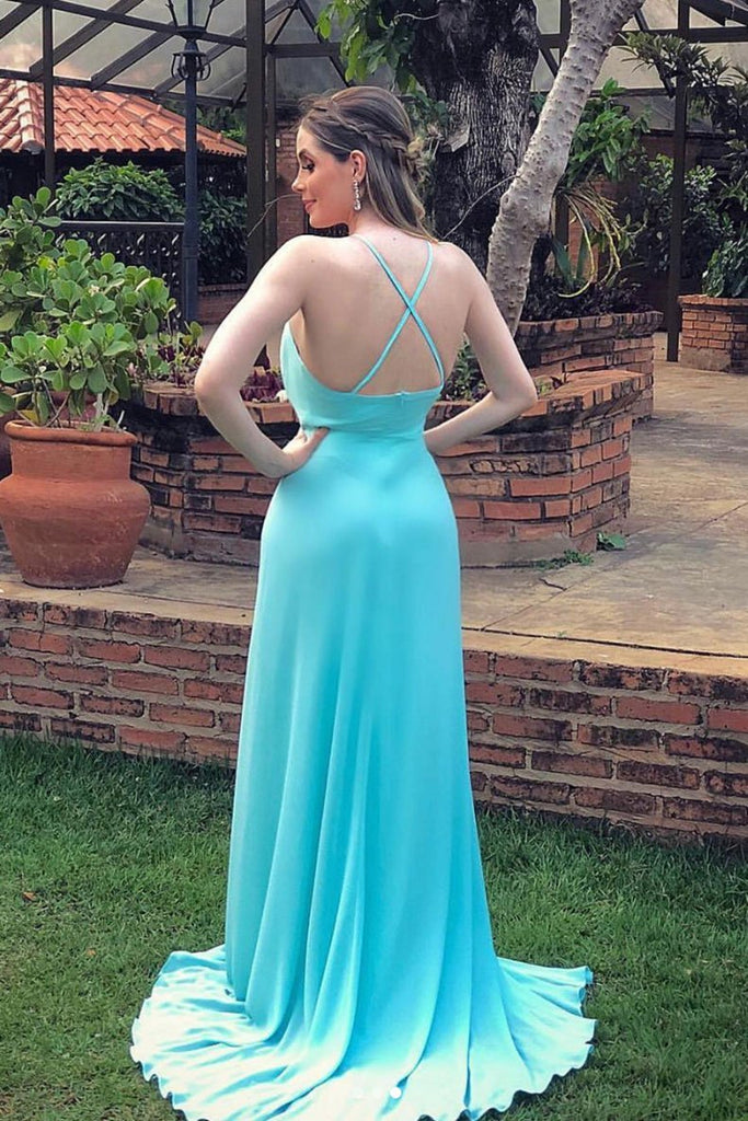 Sexy V Neck Backless Blue Long Prom Dress with High Slit, V Neck Blue – abcprom Sexy V Neck Backless Blue Long Prom Dress with High Slit, V Neck Blue – abcprom