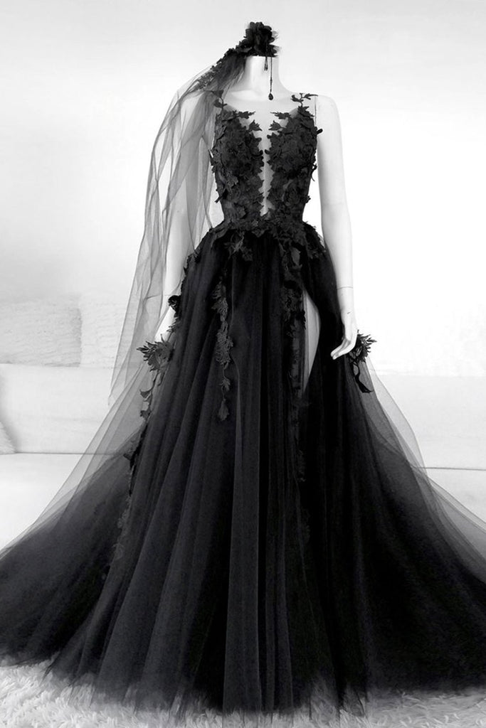 Sexy Backless Appliques Black Lace Long Prom Dress, Black Lace Formal abcprom Sexy Backless Appliques Black Lace Long Prom Dress, Black Lace Formal abcprom