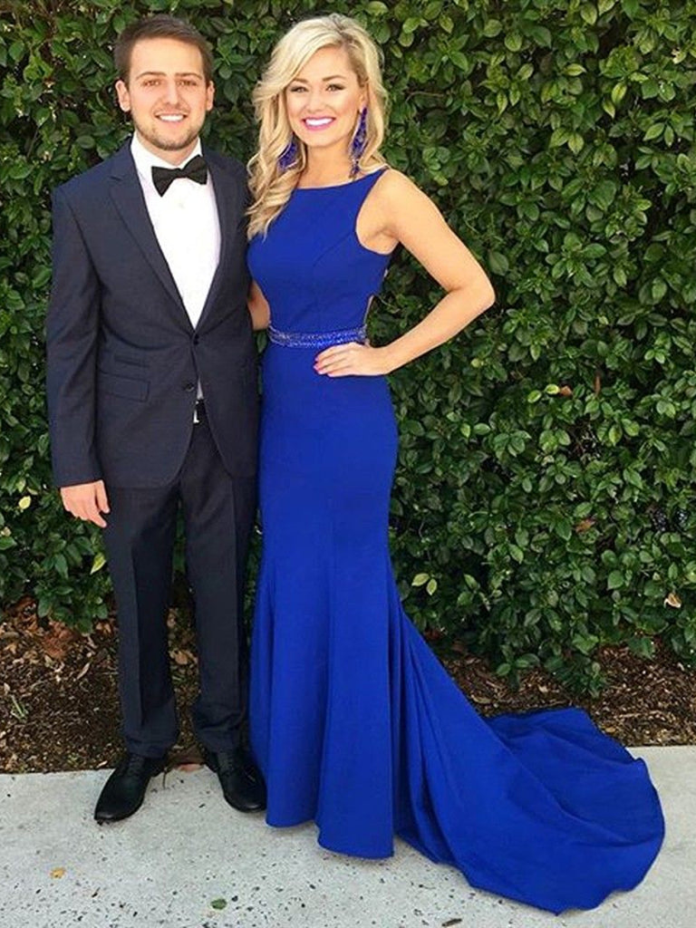 Sexy Royal Blue Mermaid Scoop Neck Long Prom Dresses with Sweep Train, abcprom Sexy Royal Blue Mermaid Scoop Neck Long Prom Dresses with Sweep Train, abcprom