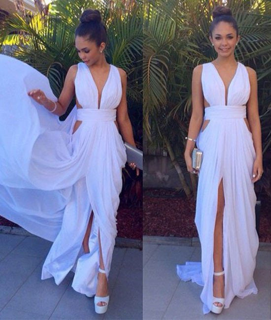 Sexy Unique Chiffon Long White Prom Dresses, White Evening Dresses abcprom Sexy Unique Chiffon Long White Prom Dresses, White Evening Dresses abcprom