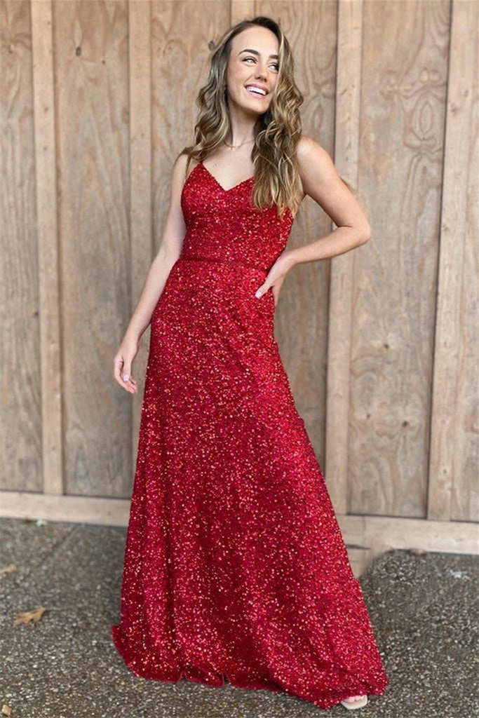 Shiny Burgundy Sequins A Line V Neck Backless Long Prom Dress, V Neck abcprom Shiny Burgundy Sequins A Line V Neck Backless Long Prom Dress, V Neck abcprom