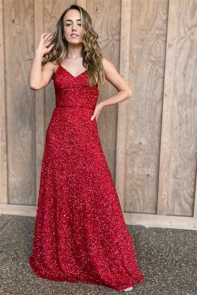 Shiny Burgundy Sequins A Line V Neck Backless Long Prom Dress, V Neck abcprom Shiny Burgundy Sequins A Line V Neck Backless Long Prom Dress, V Neck abcprom