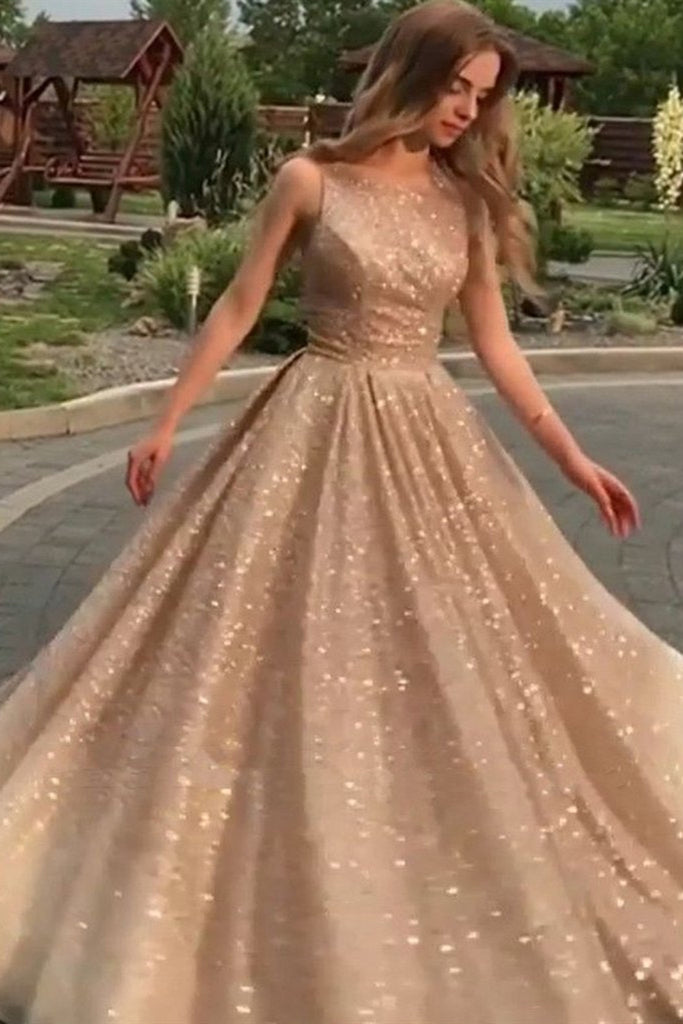 Shiny Champagne Gold Sequins Sleeveless Long Prom Dress, Sparkly Long abcprom Shiny Champagne Gold Sequins Sleeveless Long Prom Dress, Sparkly Long abcprom