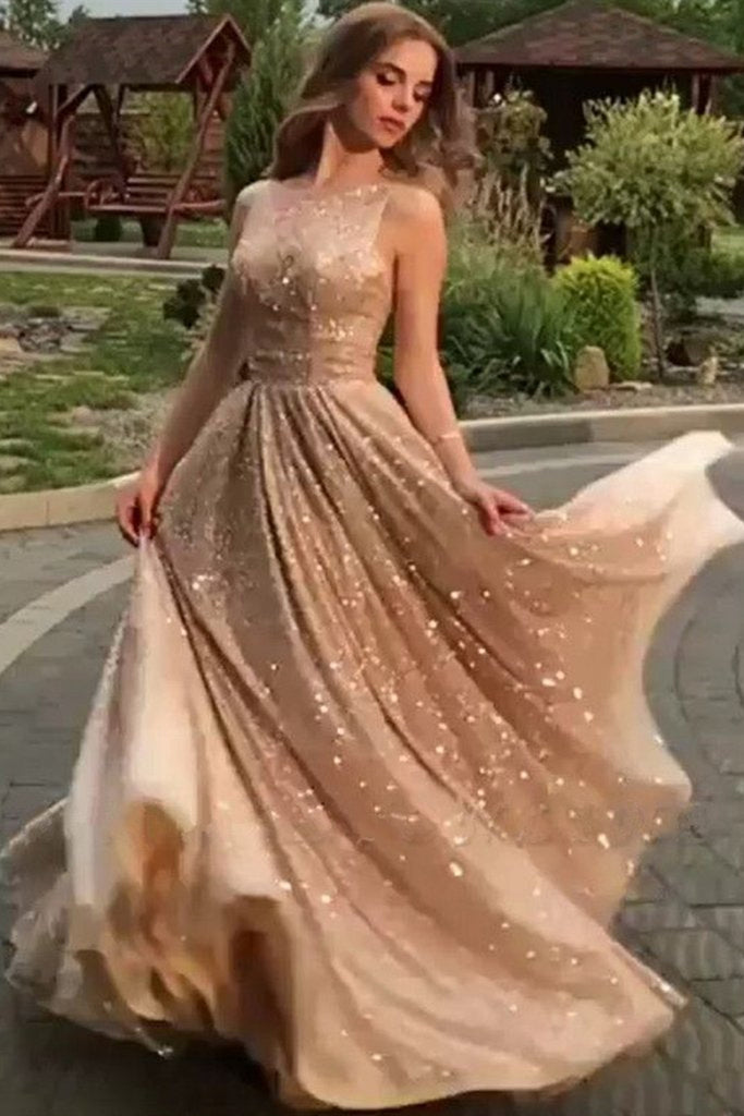 Shiny Champagne Gold Sequins Sleeveless Long Prom Dress, Sparkly Long abcprom Shiny Champagne Gold Sequins Sleeveless Long Prom Dress, Sparkly Long abcprom