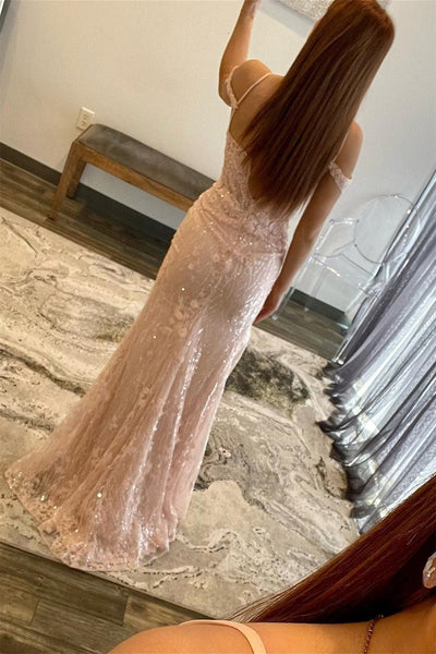 Shiny Off Shoulder Pink Lace Long Prom Dress with High Slit, Pink Lace Formal Dress, Pink Evening Dress A1832