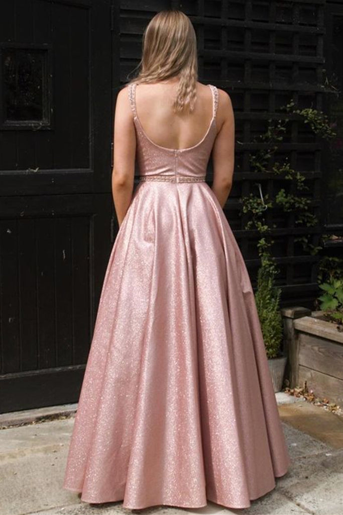 pink and sparkly prom dresses Shiny Open Back Floor Length Long Pink Prom Dress, Pink Formal Dress, – abcprom
