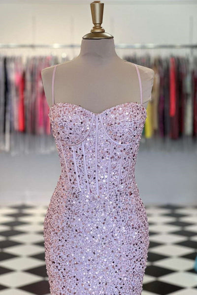 Shiny Sequins Mermaid Pink Long Prom Dress, Sweetheart Neck Pink Formal Dress, Mermaid Pink Evening Dress A1747