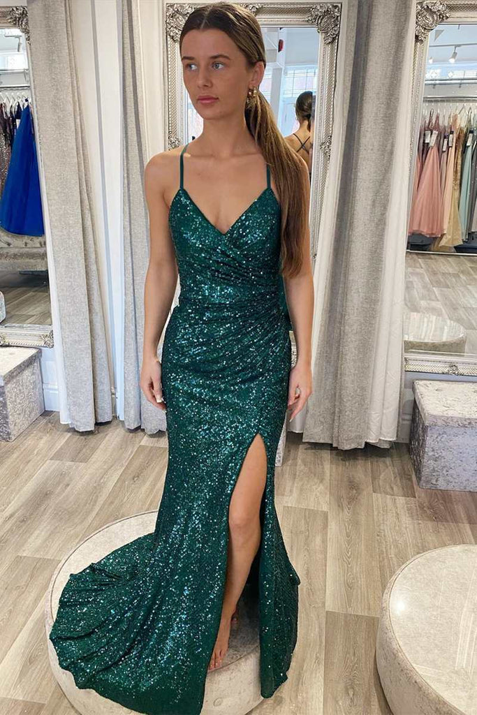 Emerald Green Strapless Mermaid Prom Dresses Sleeveless Evening Dresses -  EVERISA