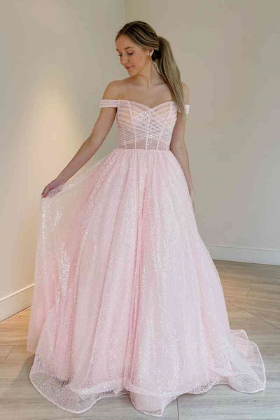 Shiny Tulle Off Shoulder Blue/Pink Long Prom Dress, Blue/Pink Formal Graduation Evening Dress A1808